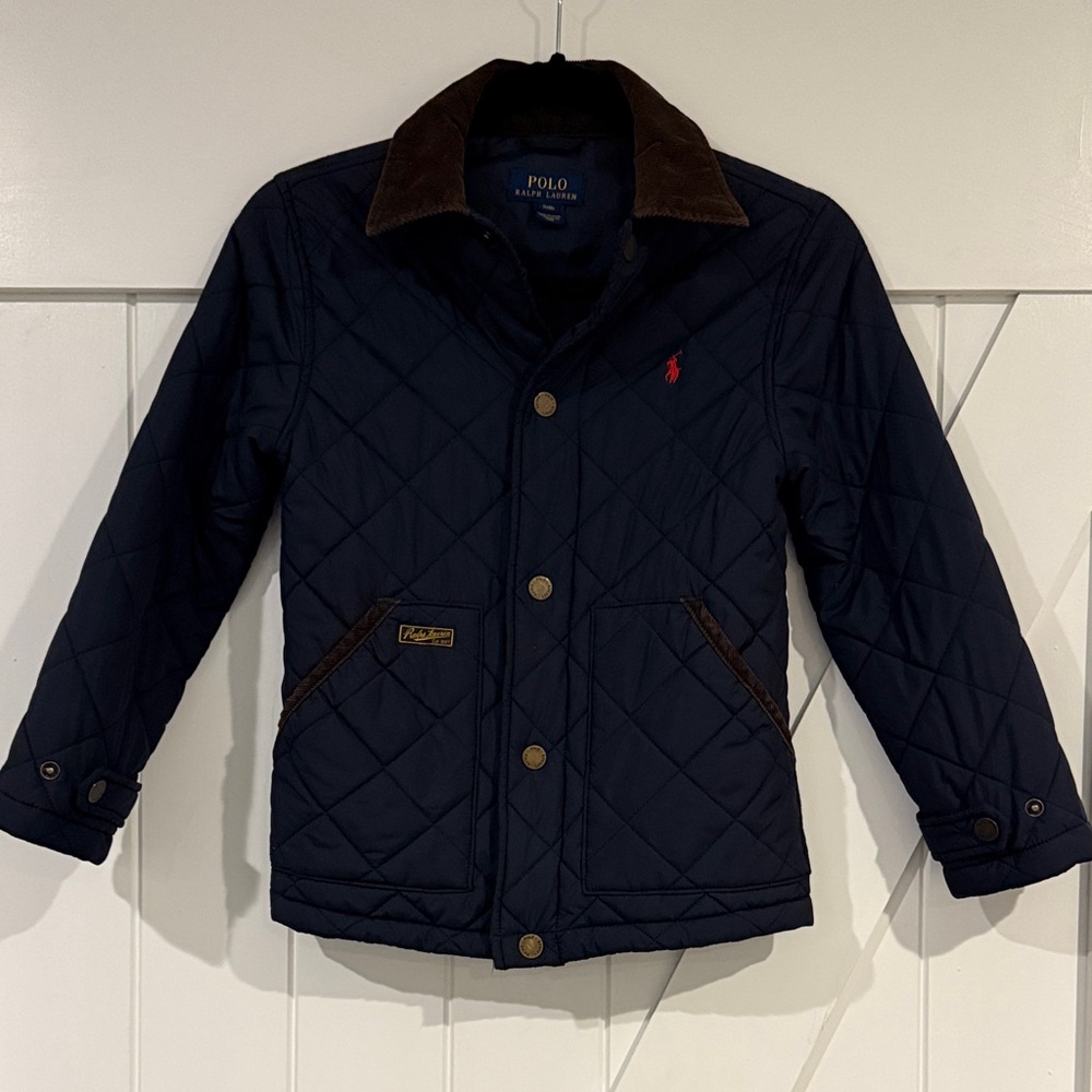 Polo by Ralph Lauren Kids Quilted Jacket in Navy w/ Brown Corduroy trim